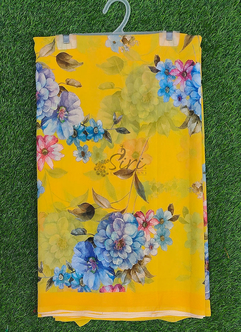 Beautiful Digital Print Floral Georgette Saree with Blouse