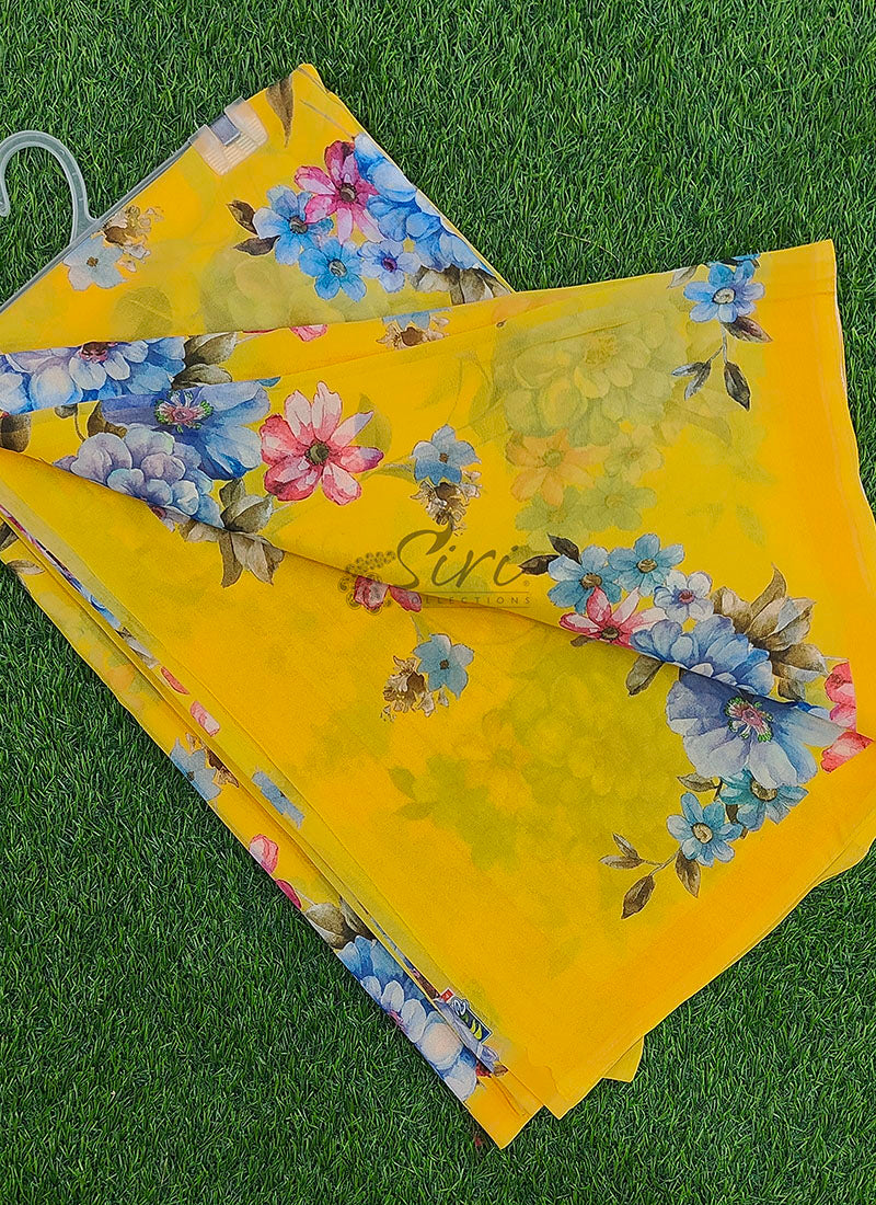 Beautiful Digital Print Floral Georgette Saree with Blouse
