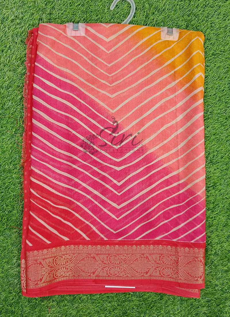 Beautiful Moss Georgette Saree in Leheriya Design