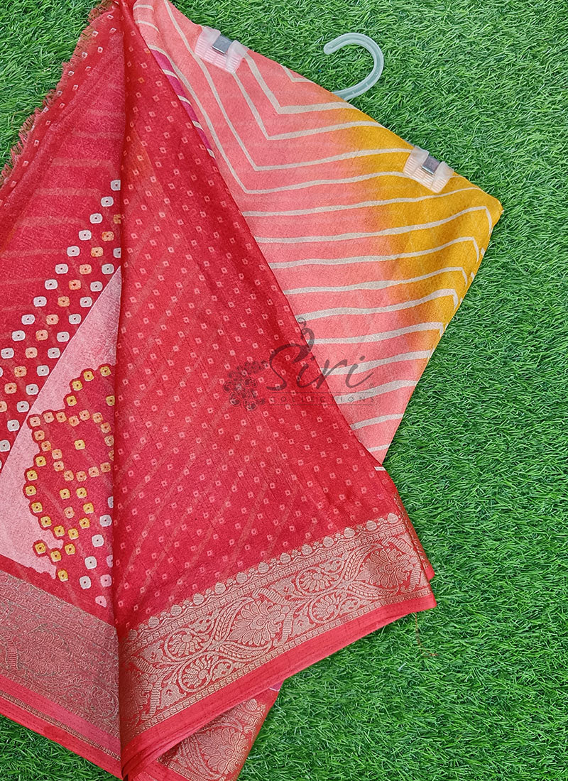 Beautiful Moss Georgette Saree in Leheriya Design