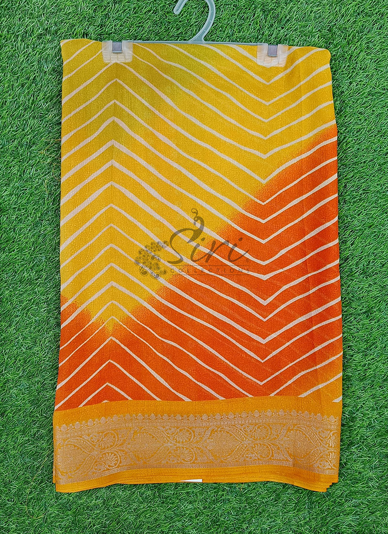 Beautiful Moss Georgette Saree in Leheriya Design