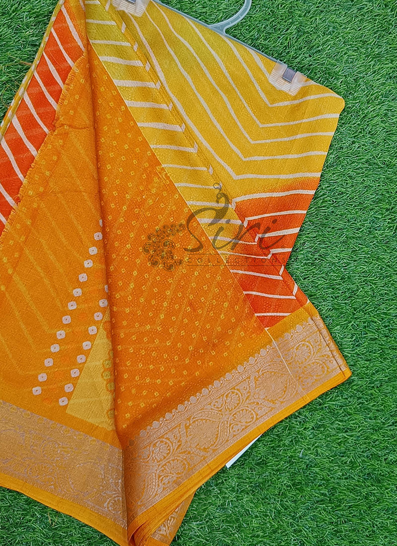 Beautiful Moss Georgette Saree in Leheriya Design