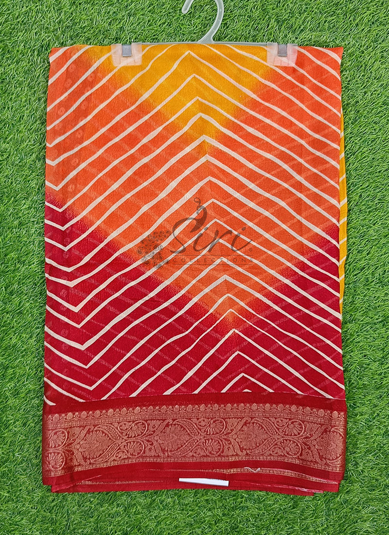 Beautiful Moss Georgette Saree in Leheriya Design