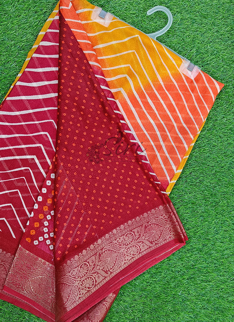 Beautiful Moss Georgette Saree in Leheriya Design