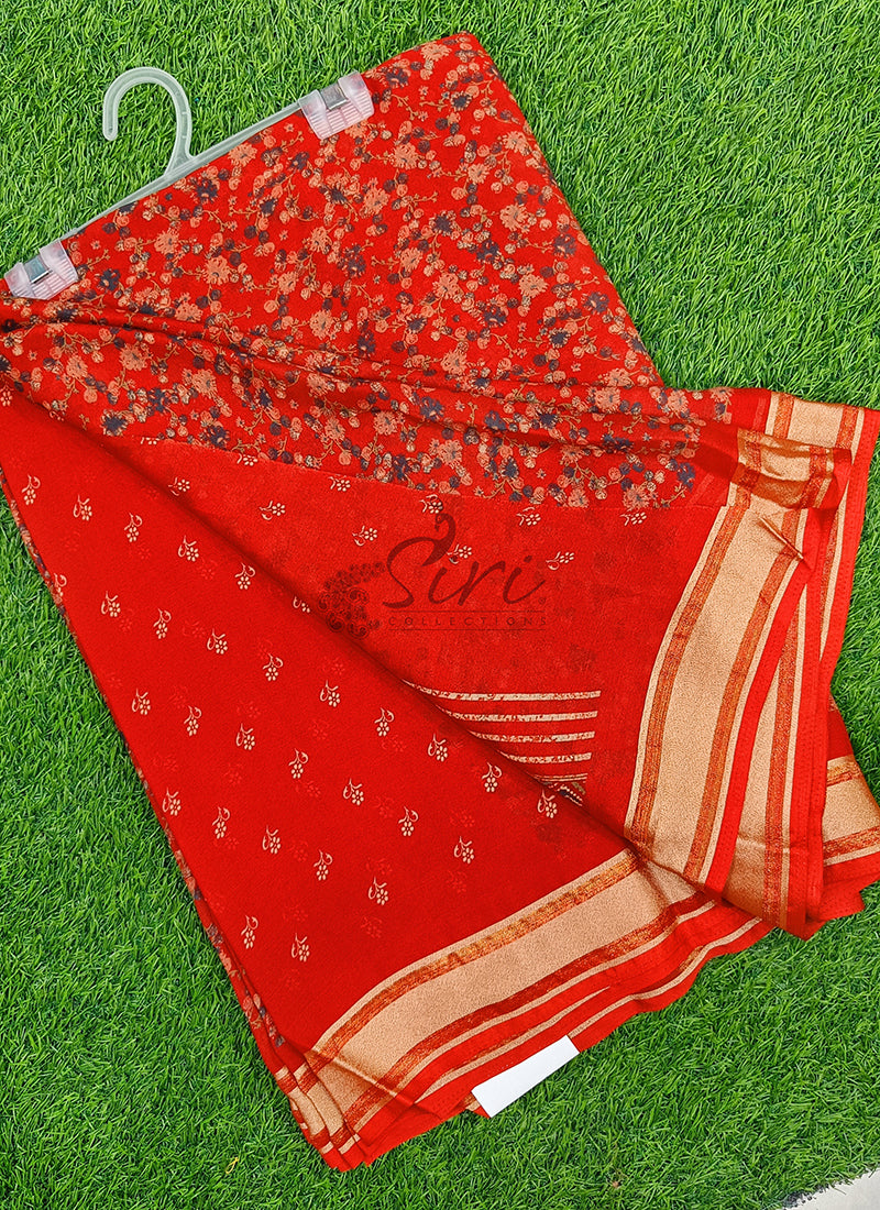 Beautiful Printed Moss Georgette Saree