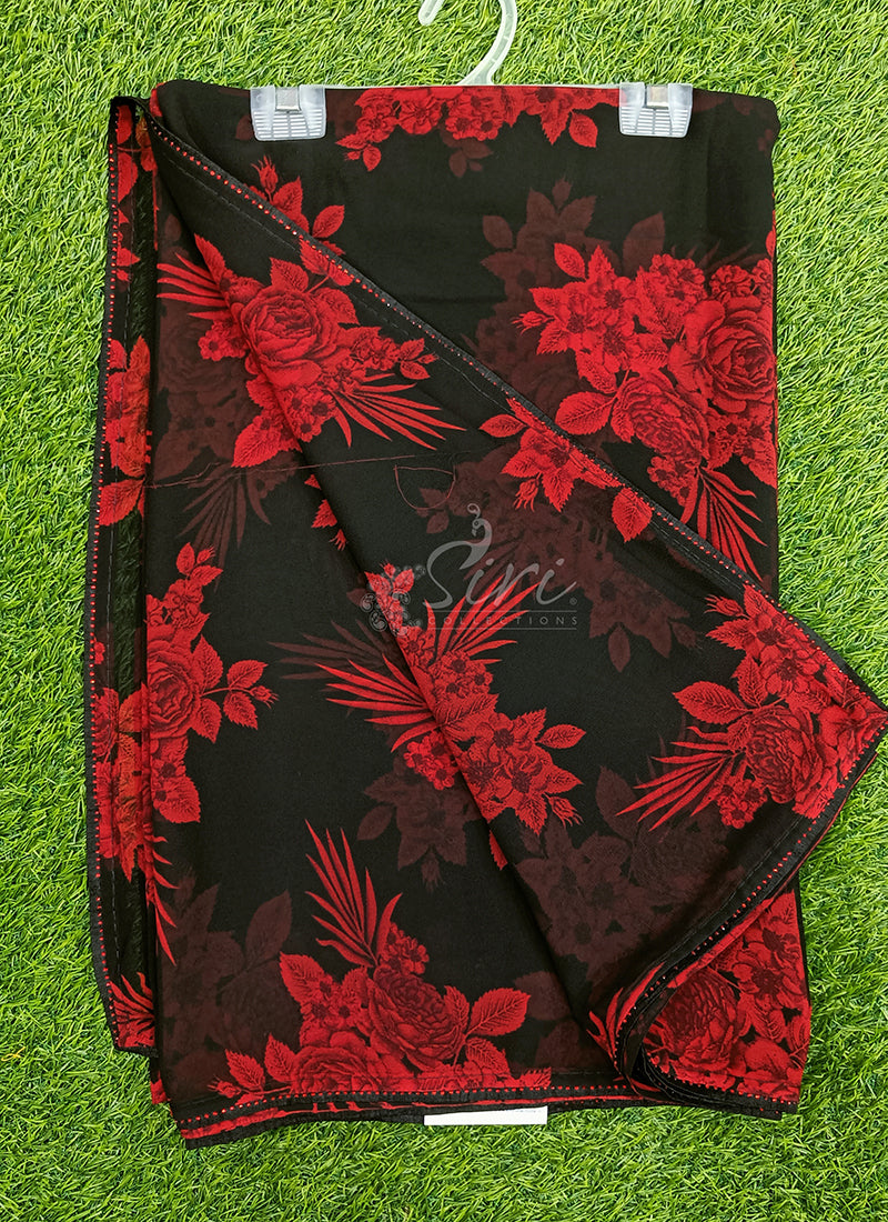 Beautiful Black Red Georgette Saree