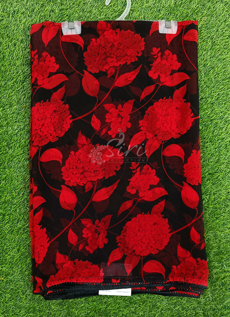 Beautiful Black Red Georgette Saree