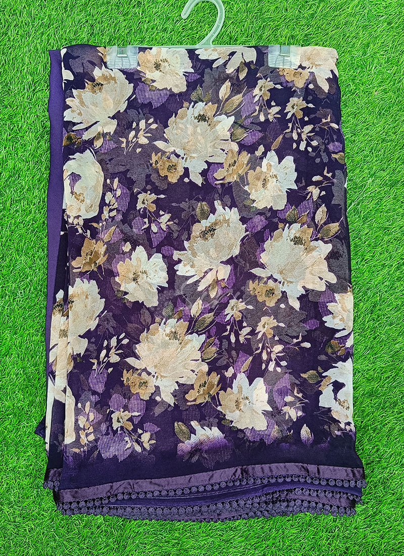 Printed Georgette Saree in Small Fancy Crochet Lace
