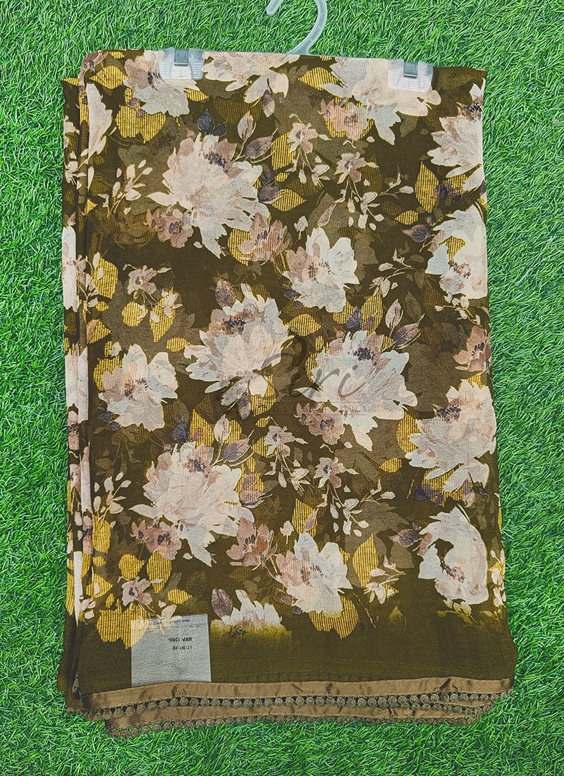 Printed Georgette Saree in Small Fancy Crochet Lace