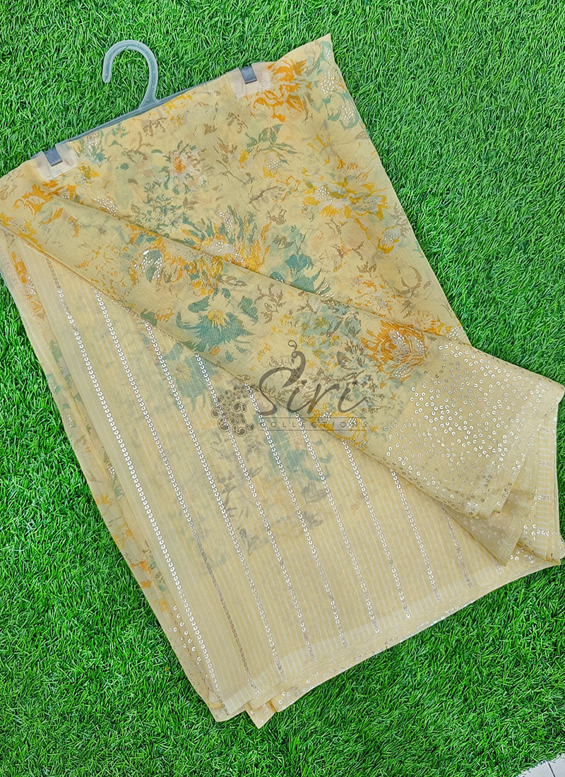 Lovely Pastel Shade Georgette Saree in Foil Print