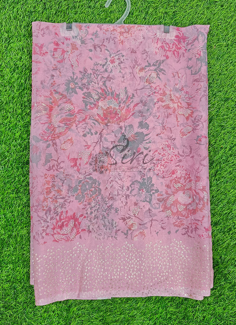 Lovely Pastel Shade Georgette Saree in Foil Print