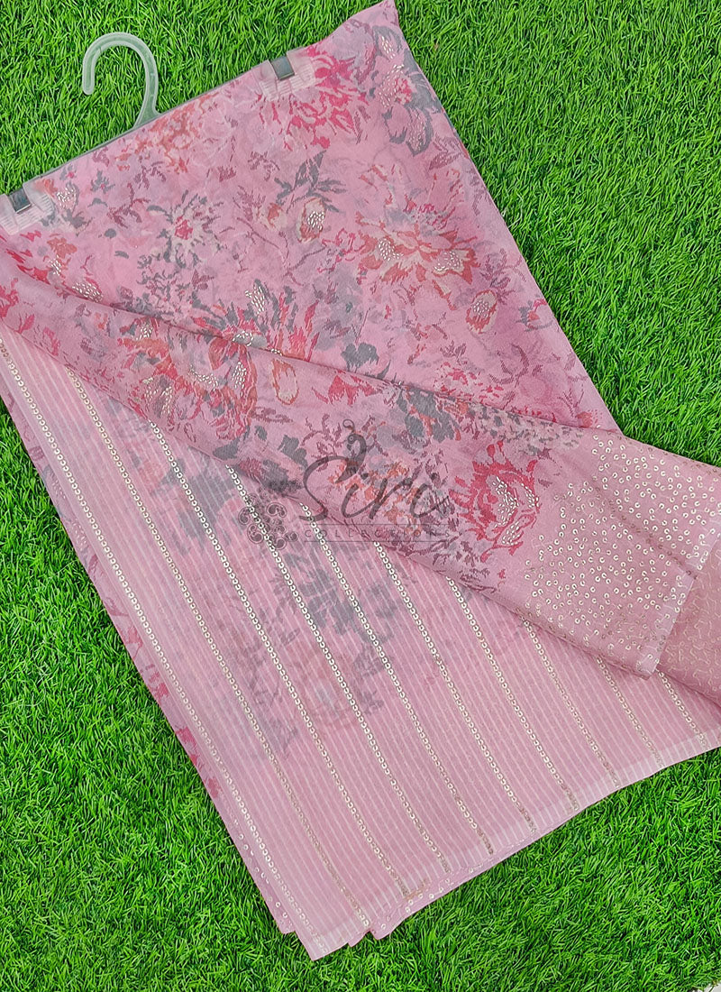 Lovely Pastel Shade Georgette Saree in Foil Print