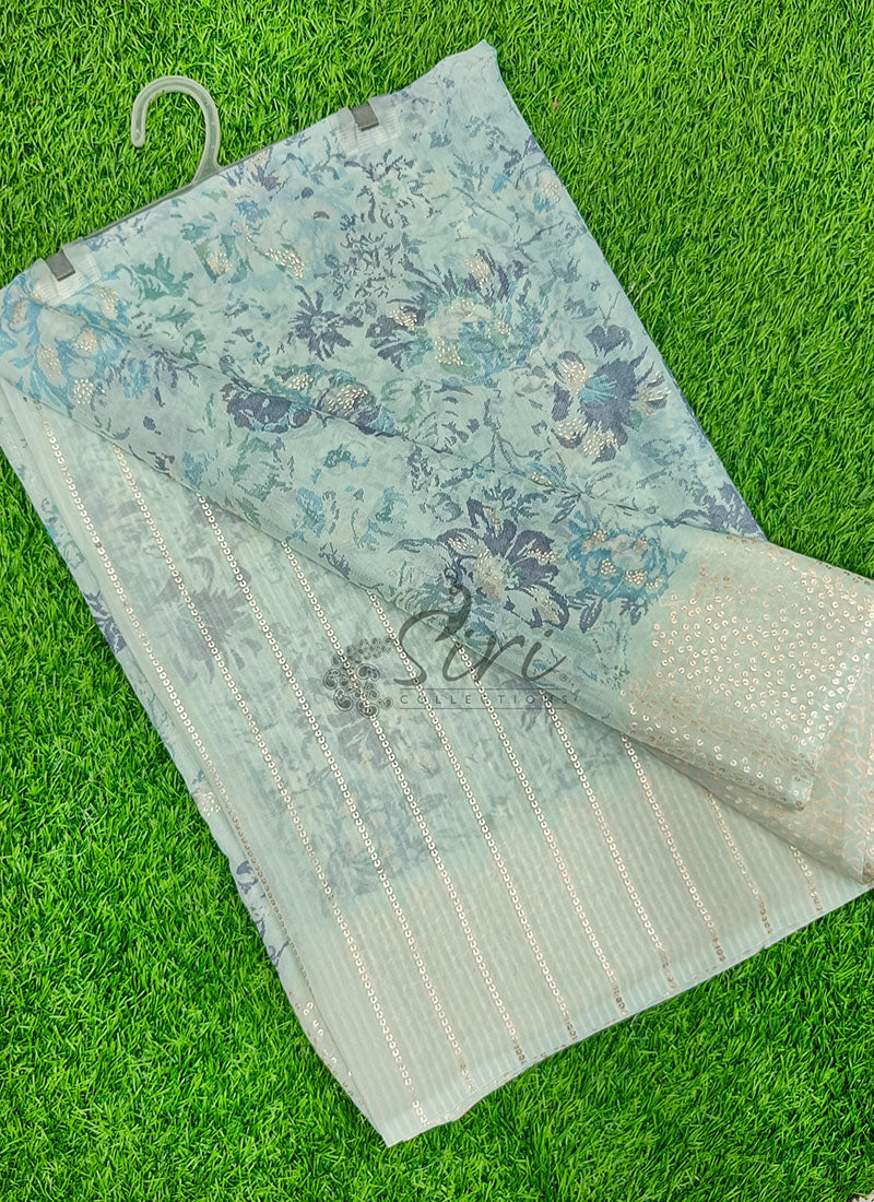 Lovely Pastel Shade Georgette Saree in Foil Print