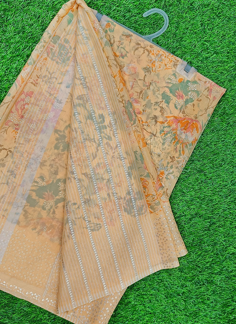 Lovely Pastel Shade Georgette Saree in Foil Print