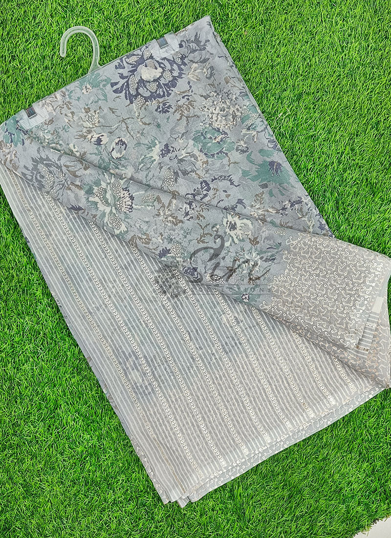 Lovely Pastel Shade Georgette Saree in Foil Print