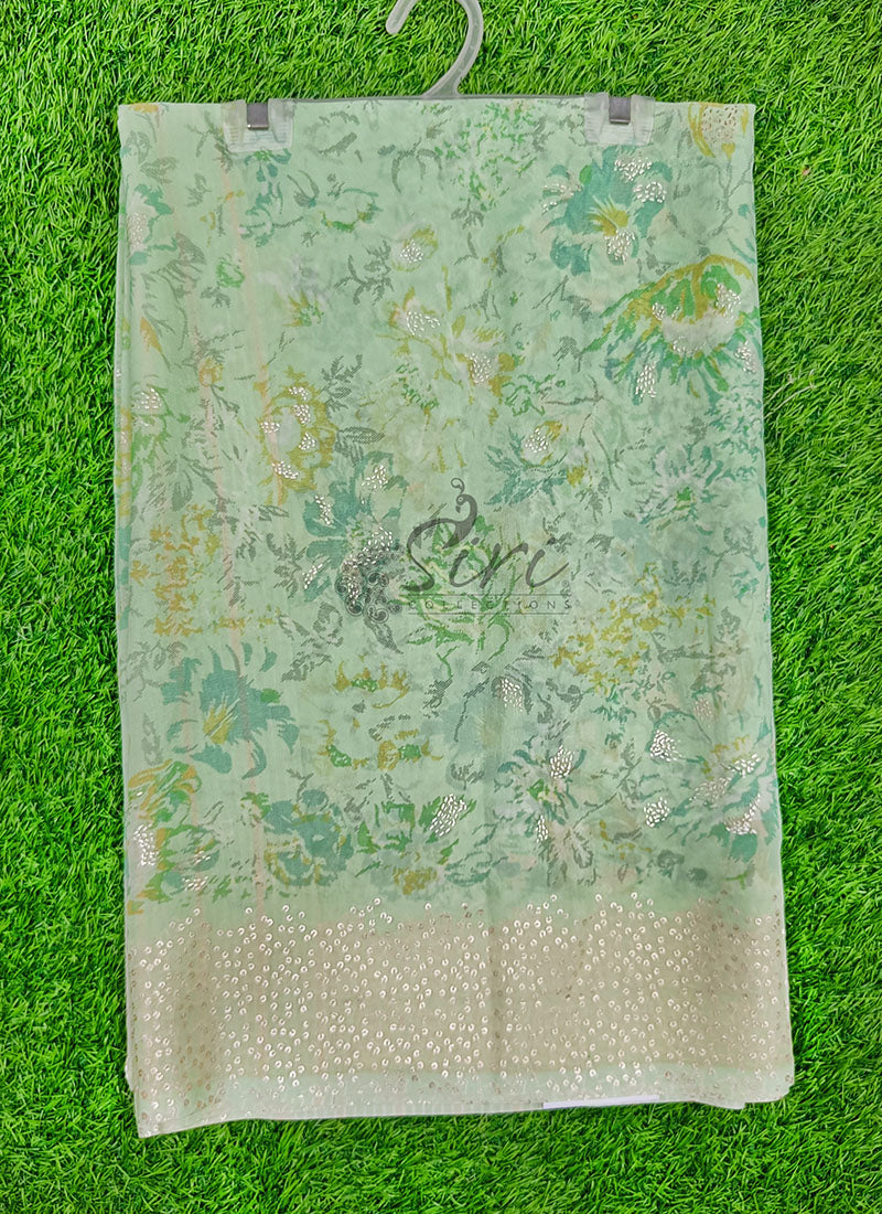 Lovely Pastel Shade Georgette Saree in Foil Print