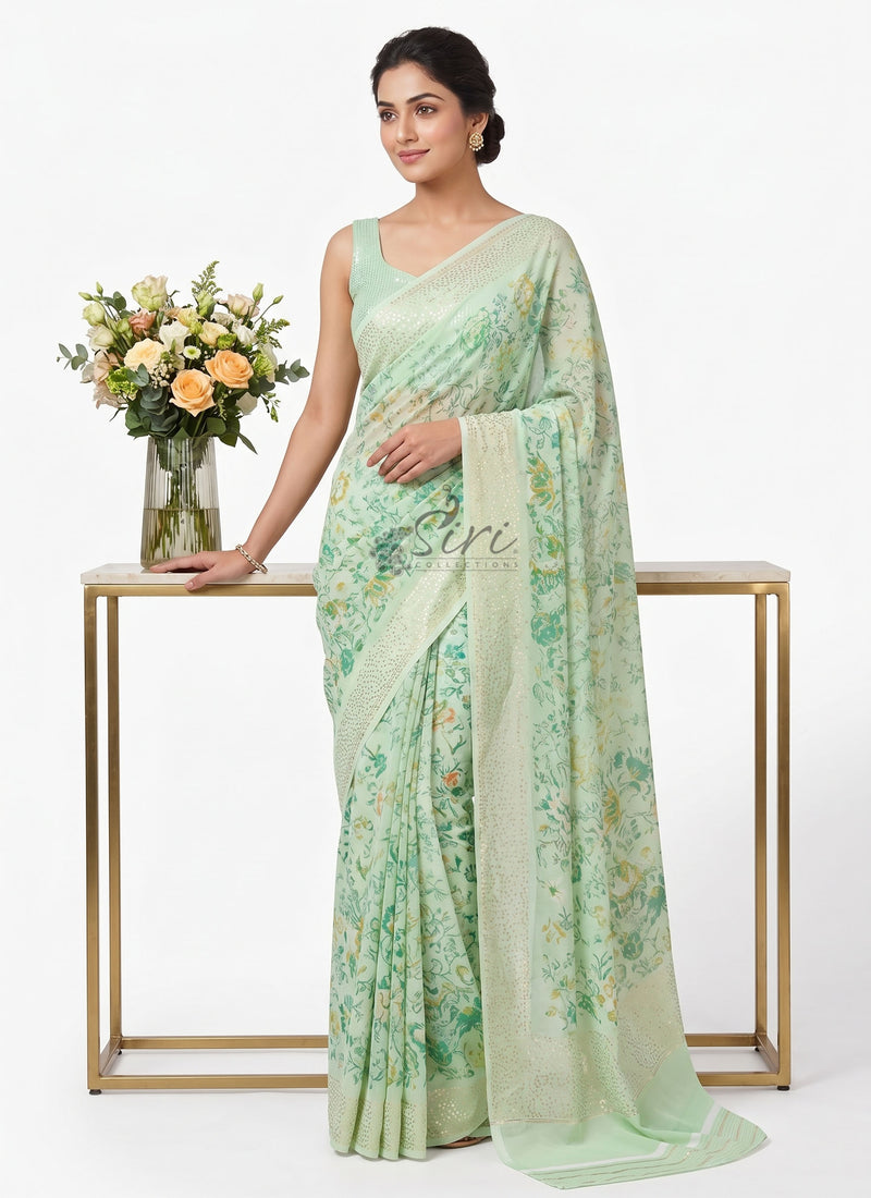 Lovely Pastel Shade Georgette Saree in Foil Print