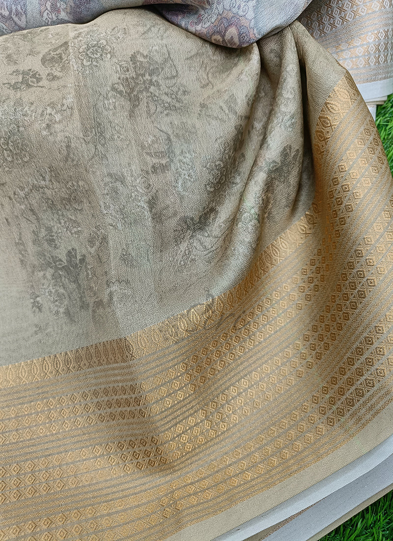 Lovely Digital Print Moss Georgette Saree