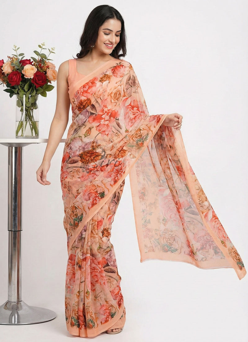 Beautiful Digital Print Crepe Georgette Saree