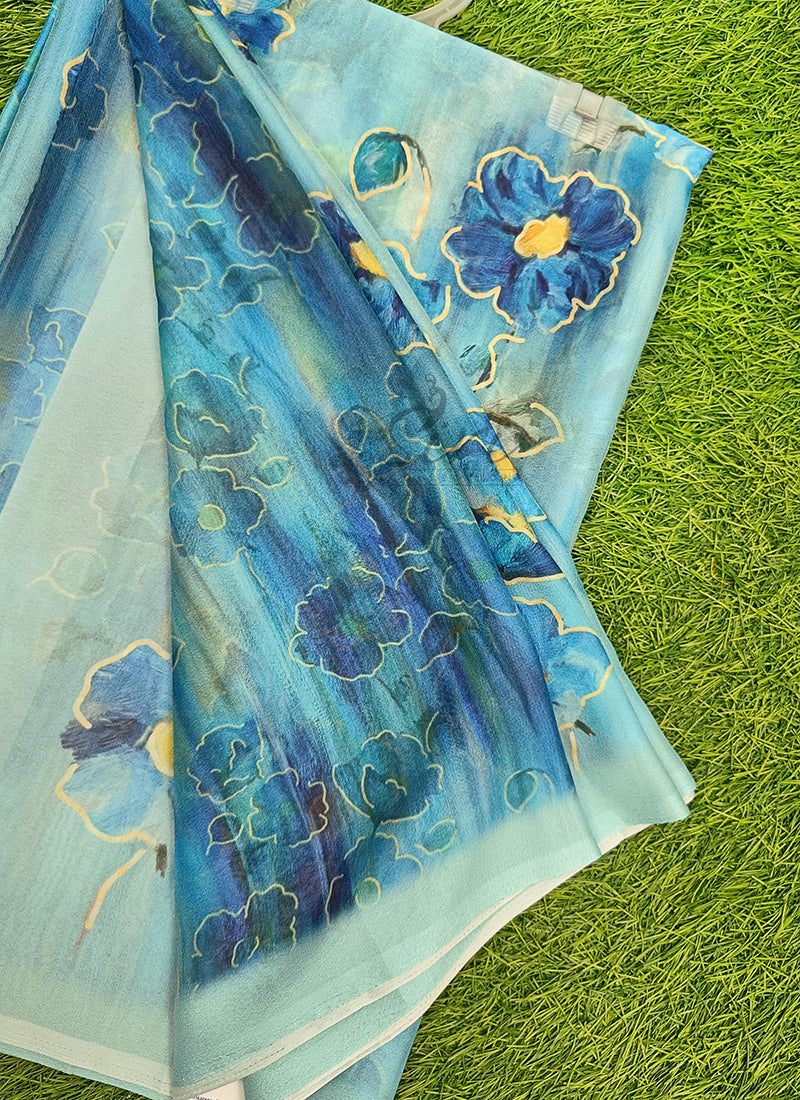 Beautiful Digital Print Crepe Georgette Saree