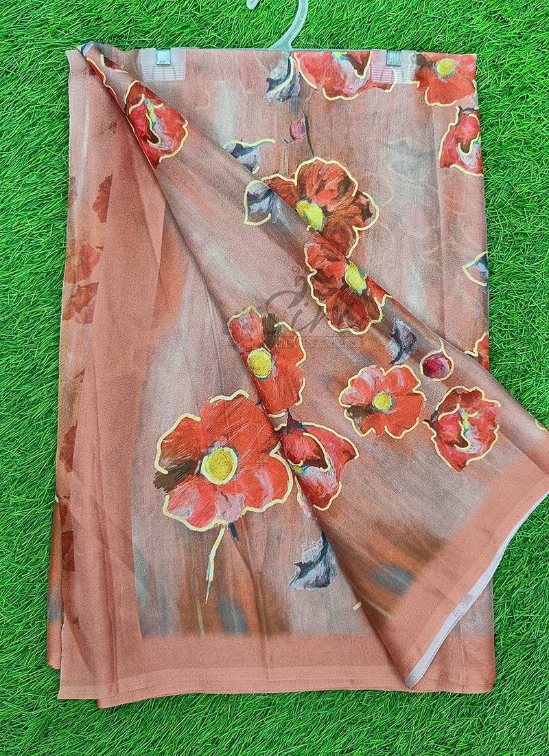 Beautiful Digital Print Crepe Georgette Saree