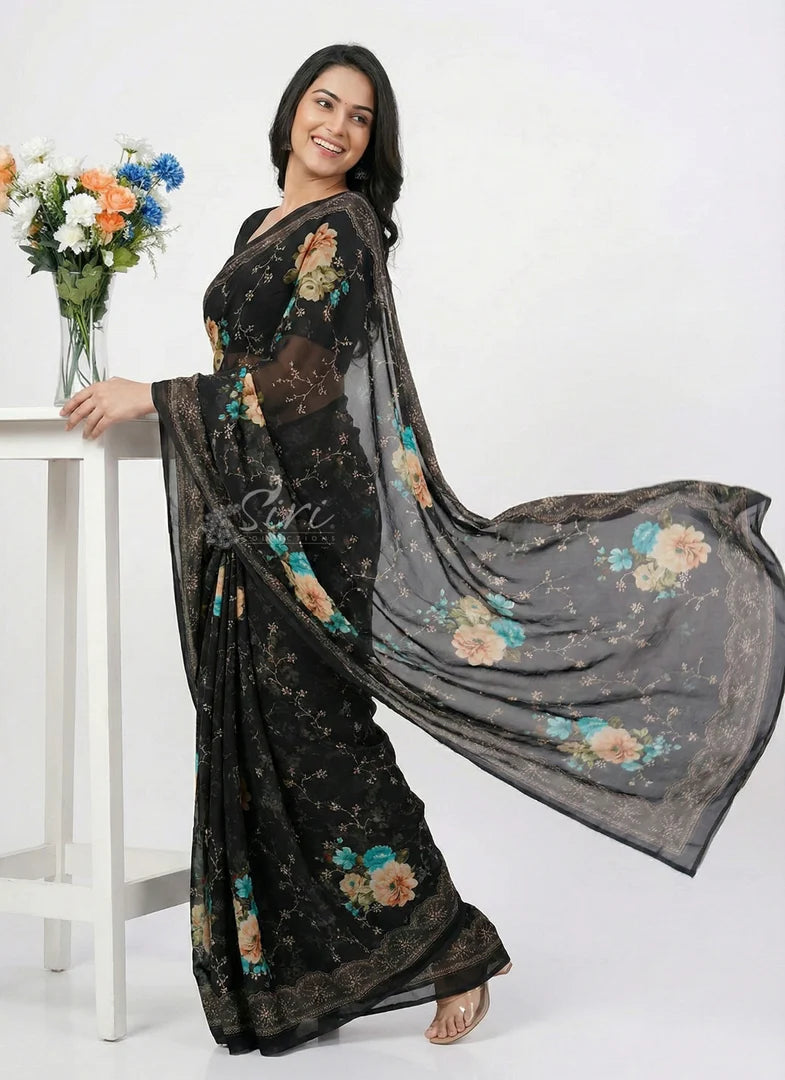 Lovely Digital Print Georgette Saree