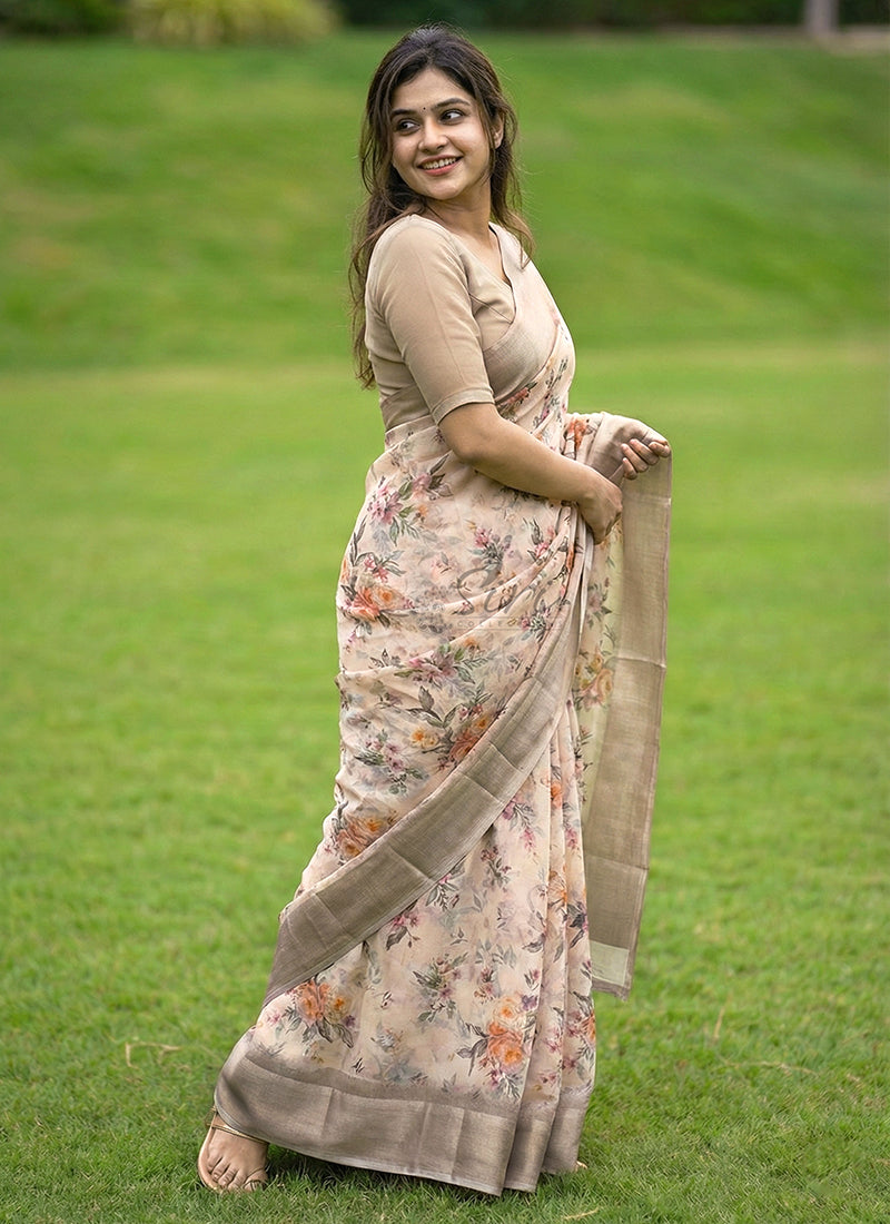 Lovely Digital Print Georgette Saree in Satin Borders