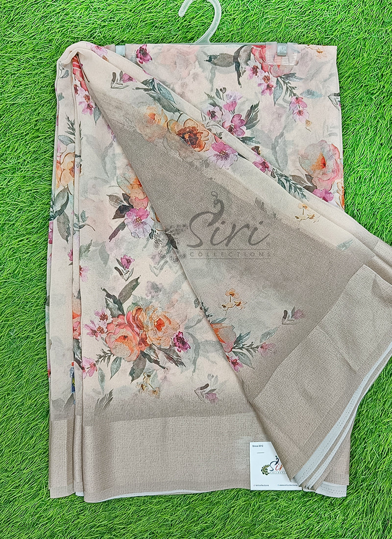 Lovely Digital Print Georgette Saree in Satin Borders