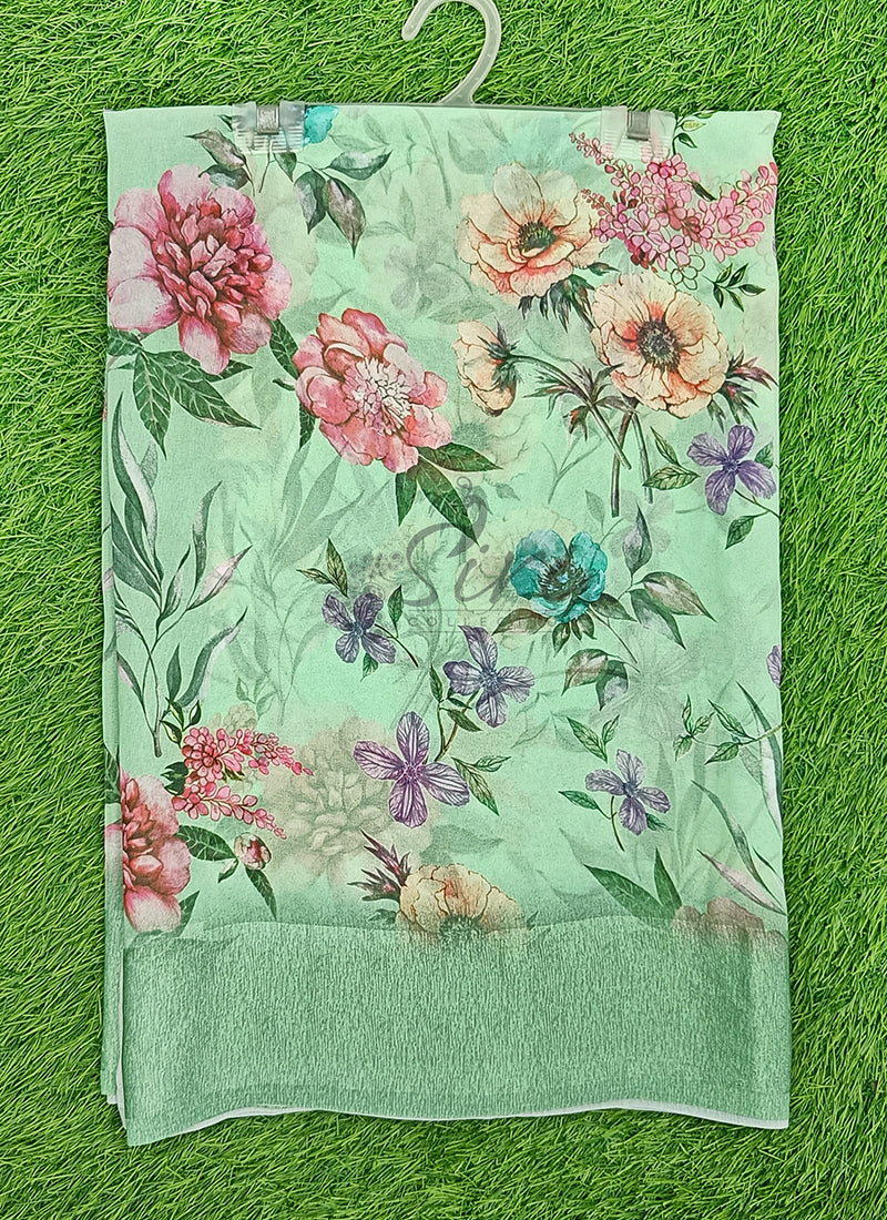 Lovely Digital Print Georgette Saree in Satin Borders