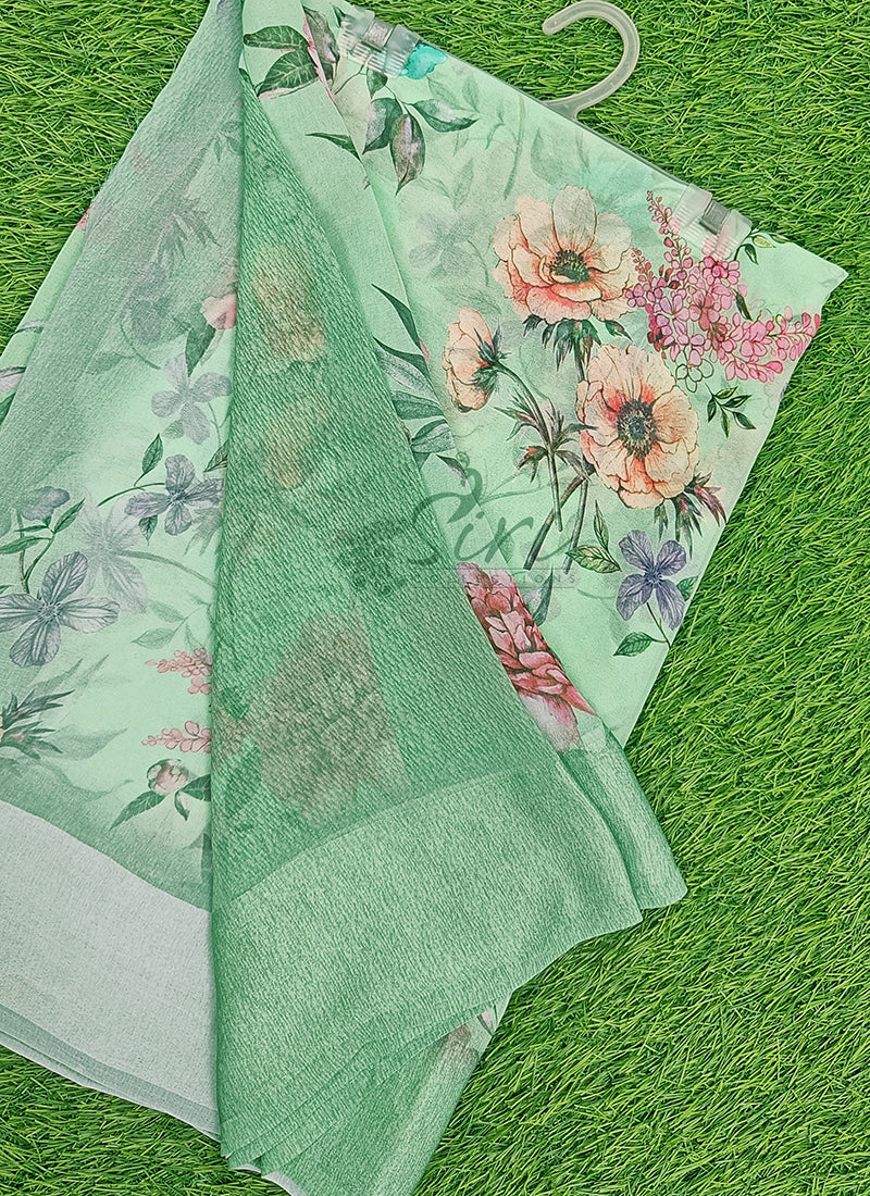 Lovely Digital Print Georgette Saree in Satin Borders