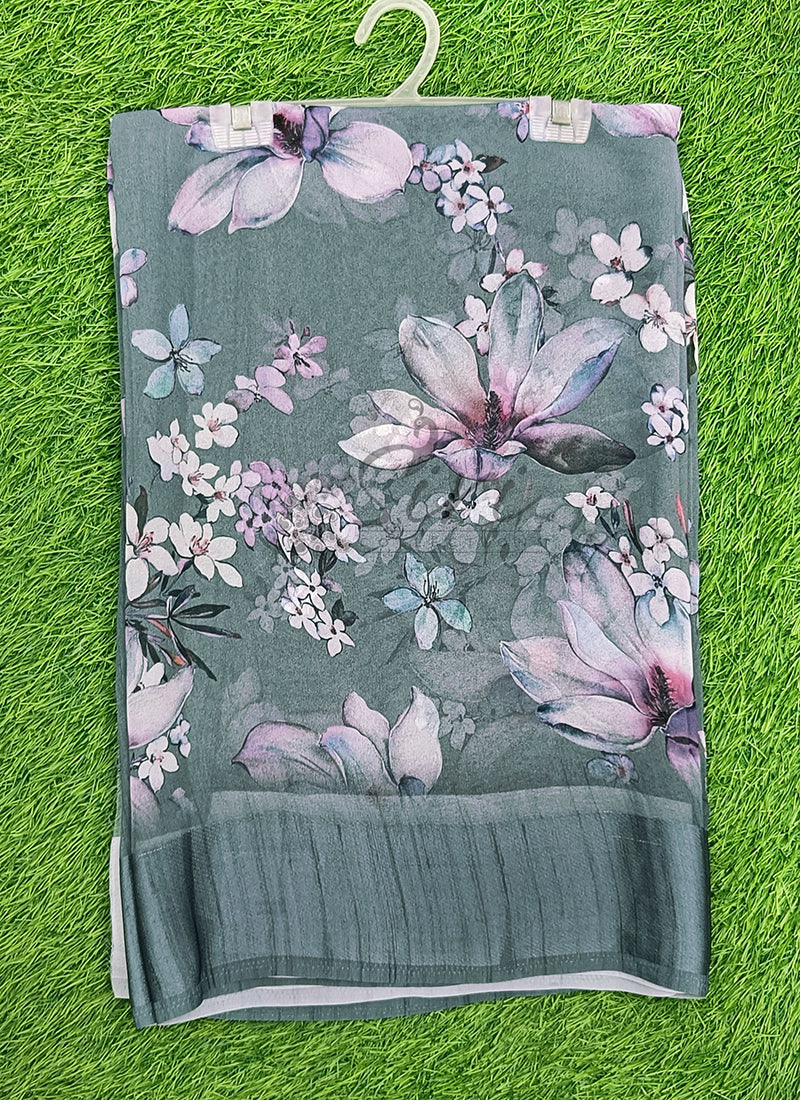 Lovely Digital Print Georgette Saree in Satin Borders