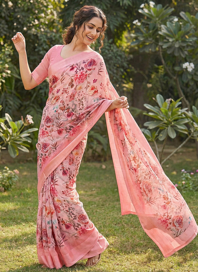 Lovely Digital Print Georgette Saree in Satin Borders