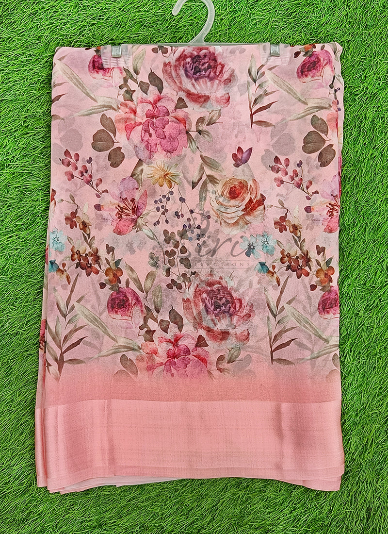 Lovely Digital Print Georgette Saree in Satin Borders