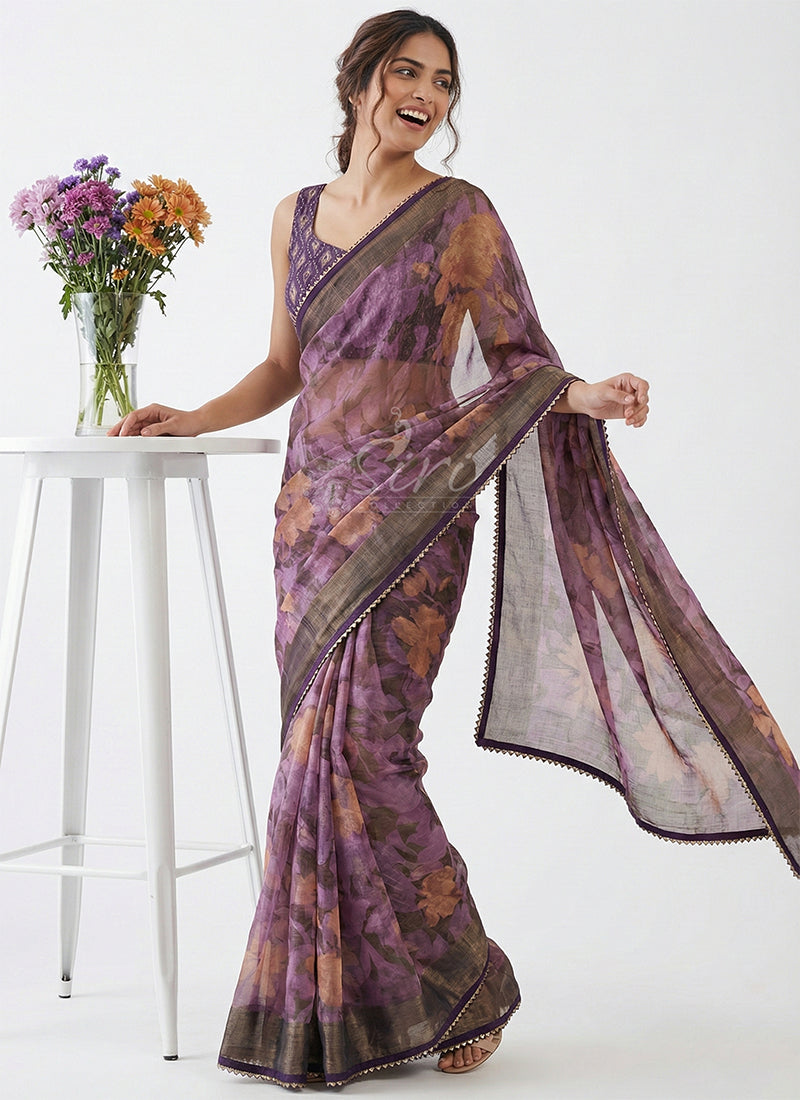 Beautiful Printed Brasso Saree