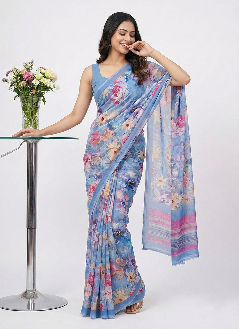 Lovely Digital Print Georgette Saree