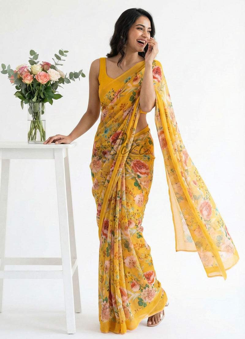 Lovely Digital Print Georgette Saree