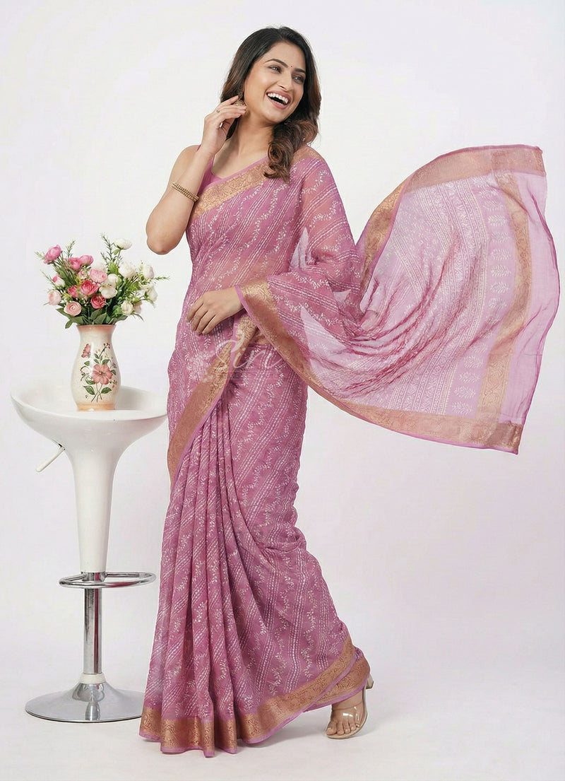 Lovely Printed Georgette Saree in Self Design