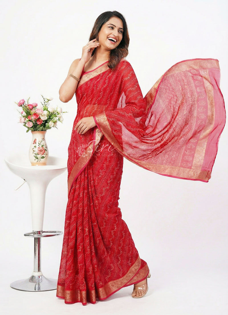 Lovely Printed Georgette Saree in Self Design