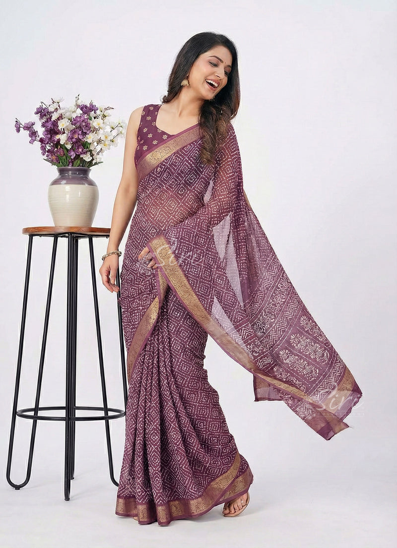 Lovely Printed Georgette Saree in Self Design
