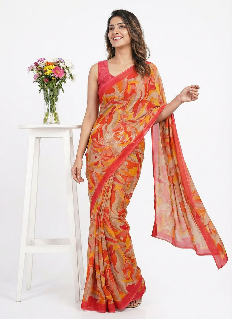 Siri Collections Digital Print Crepe Georgette Saree