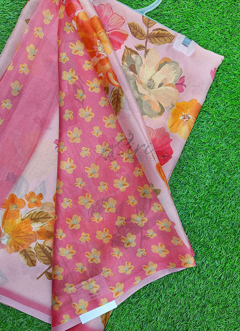 Beautiful Digital Print Crepe Georgette Saree