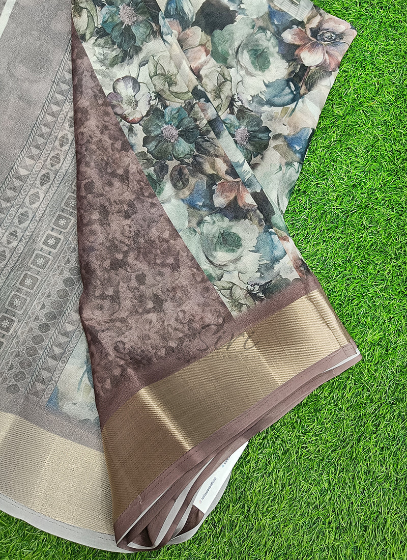 Beautiful Digital Print Moss Georgette Saree