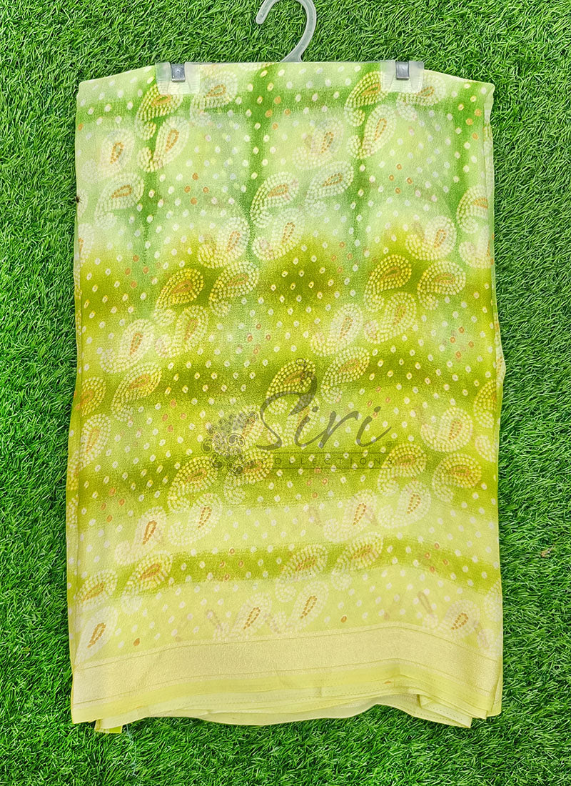 Beautiful Shaded Moss Georgette Saree in Bandhini Design