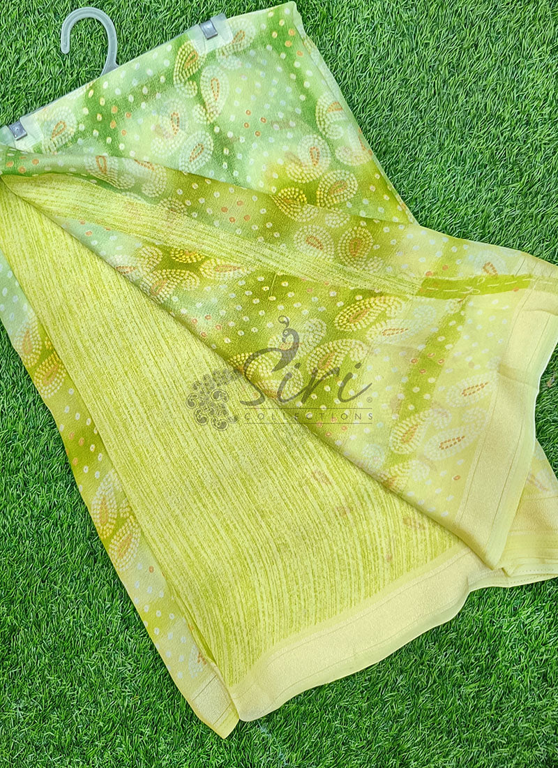 Beautiful Shaded Moss Georgette Saree in Bandhini Design