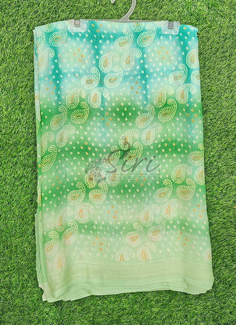 Beautiful Shaded Moss Georgette Saree in Bandhini Design