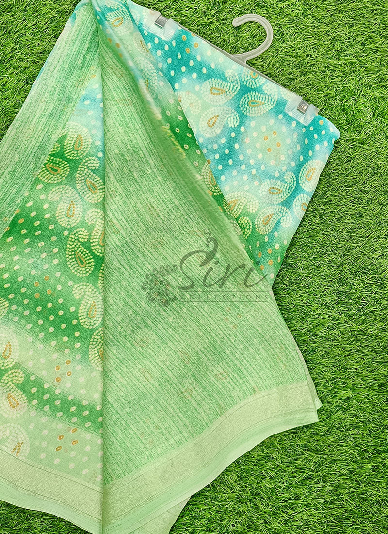 Beautiful Shaded Moss Georgette Saree in Bandhini Design