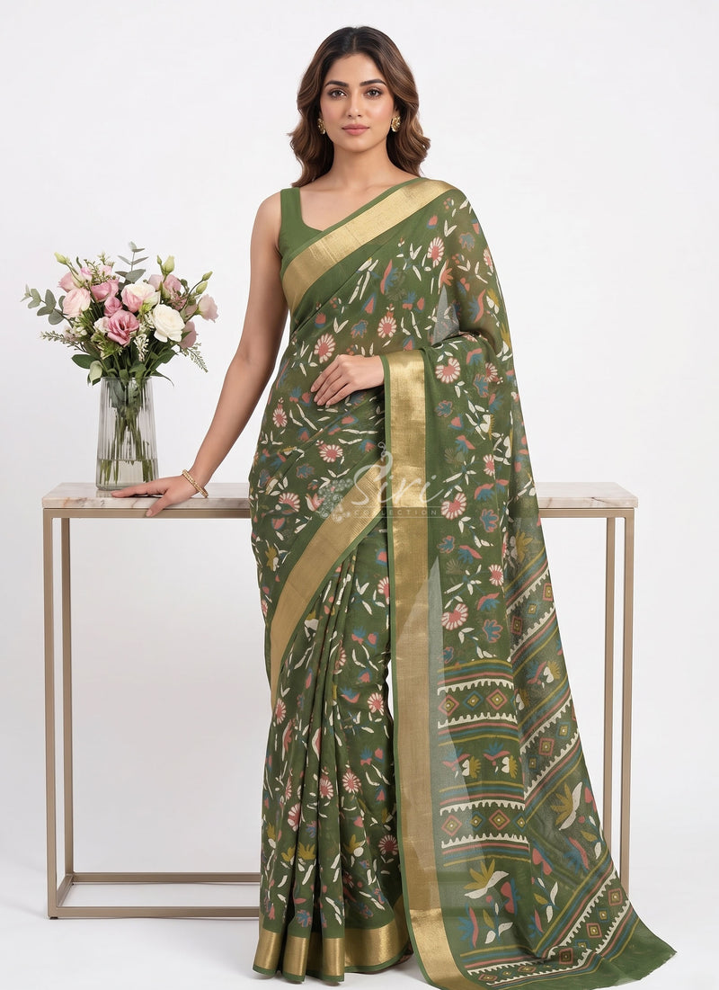 Beautiful Printed Moss Georgette Saree