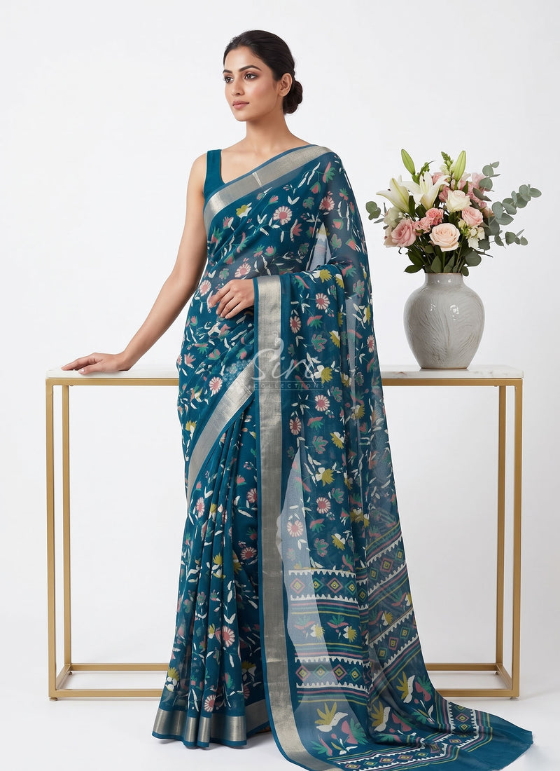 Beautiful Printed Moss Georgette Saree