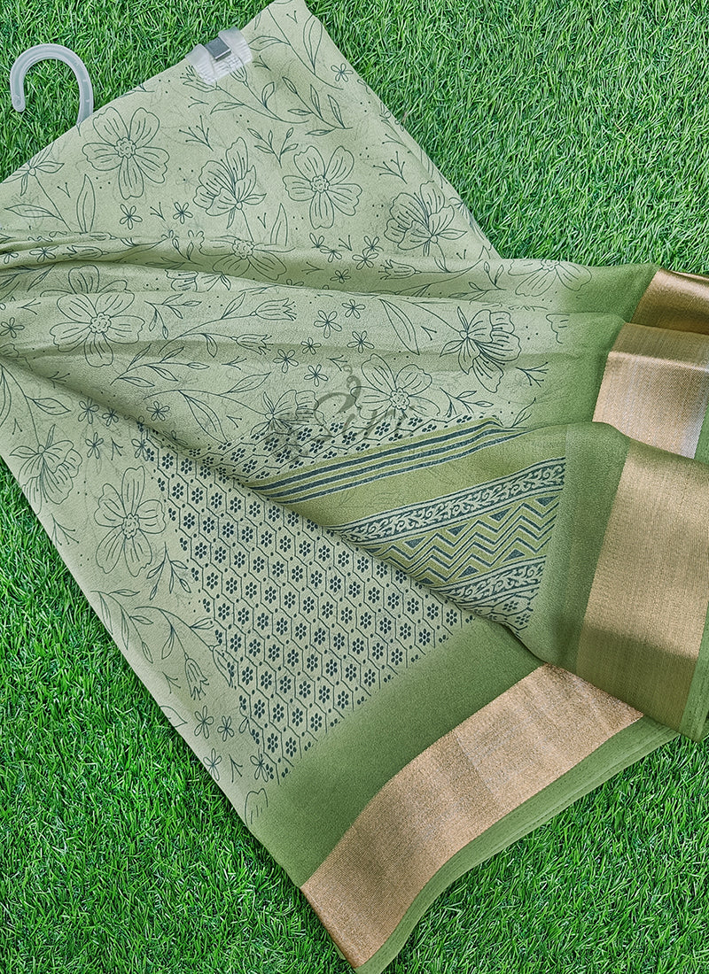 Beautiful Printed Moss Georgette Saree