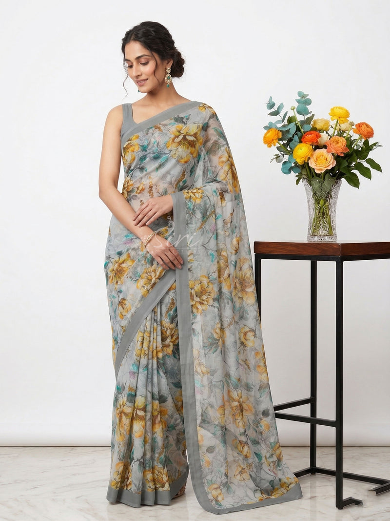 Latest Beautiful Digital Print Floral Georgette Saree
